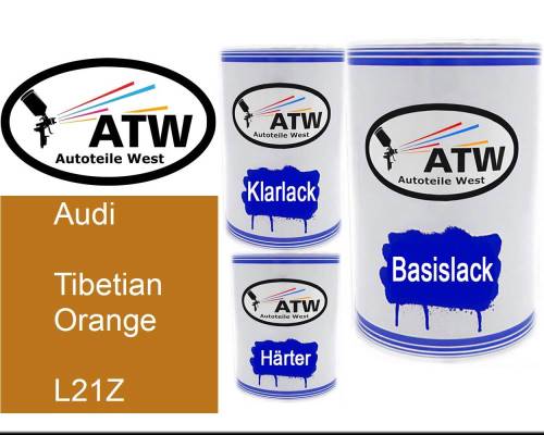 Audi, Tibetian Orange, L21Z: 500ml Lackdose + 500ml Klarlack + 250ml Härter - Set, von ATW Autoteile West.